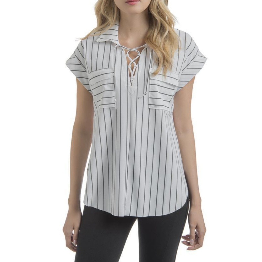 Nordstrom Lysse lace up striped shirt pop over